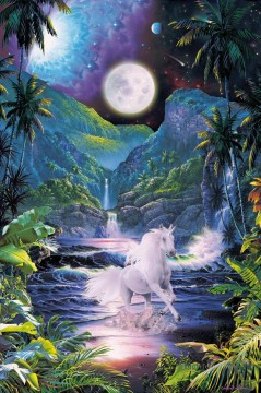  luna pintura - unicornio bajo la luna fantasía